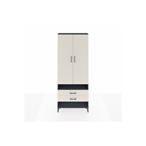 Arges Dolap 3 Raflı 2 Çekmeceli Tek Askılı 88x30x221 Antrasit-aytaşı