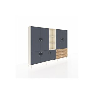 Arges Dolap 11 Raflı 3 Çekmeceli 7 Kapaklı 220x30x163 Aytaşı-antrasit/çam