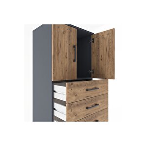 Hyperion Dolap Tek Raflı 6 Çekmeceli 2 Kapaklı 60x44x182 Antrasit-çam