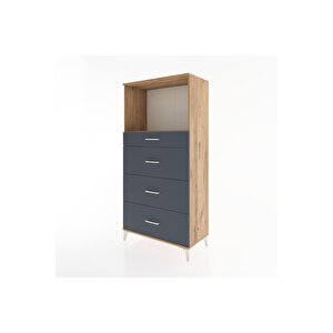 Hyperion Dolap Tek Raflı 4 Çekmeceli 88x44x182 Çam-antrasit