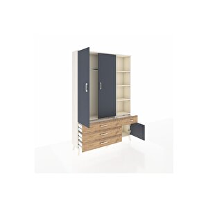 Arges Dolap 5 Raflı 4 Çekmeceli Tek Askılı 132x30x195 Aytaşı-antrasit/çam