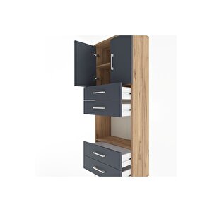 Arges Dolap 3 Raflı 4 Çekmeceli 2 Kapaklı 60x30x163 Çam-antrasit