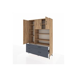 Hyperion Dolap 9 Raflı 5 Çekmeceli 3 Kapaklı 132x44x195 Çam-çam/antrasit