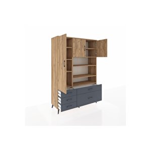 Hyperion Dolap 9 Raflı 5 Çekmeceli 3 Kapaklı 132x44x195 Çam-çam/antrasit
