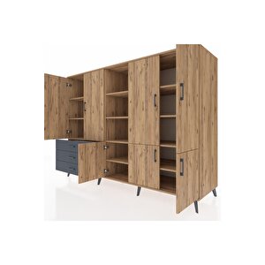 Kronos Dolap 11 Raflı 3 Çekmeceli 7 Kapaklı 220x59x163 Çam-çam/antrasit