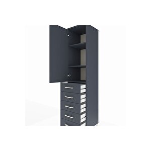 Hyperion Dolap 3 Raflı 5 Çekmeceli Tek Kapaklı 44x44x195 Antrasit-antrasit