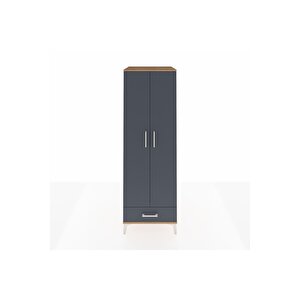 Kronos Dolap 2 Raflı Tek Çekmeceli Tek Askılı 60x59x182 Çam-antrasit