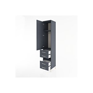 Hyperion Dolap 3 Raflı 4 Çekmeceli Tek Askılı 44x44x221 Antrasit-antrasit