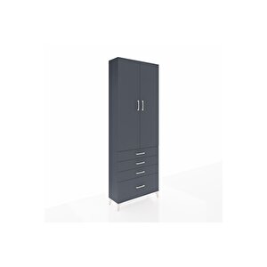 Arges Dolap 5 Raflı 4 Çekmeceli 2 Kapaklı 88x30x243 Antrasit-antrasit