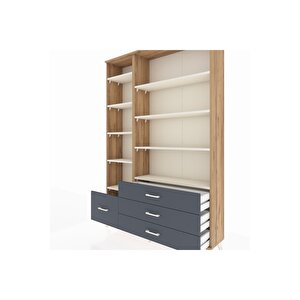 Arges Dolap 9 Raflı 4 Çekmeceli  132x30x195 Çam-aytaşı/antrasit