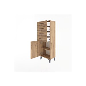 Arges Dolap Tek Raflı 4 Çekmeceli Tek Kapaklı 44x30x134 Çam-çam