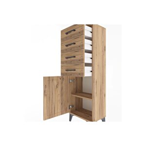 Arges Dolap Tek Raflı 4 Çekmeceli Tek Kapaklı 44x30x134 Çam-çam