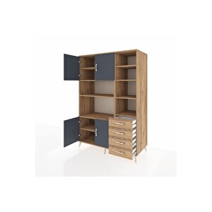 Kronos Dolap 9 Raflı 4 Çekmeceli 4 Kapaklı 132x59x195 Çam-antrasit/çam