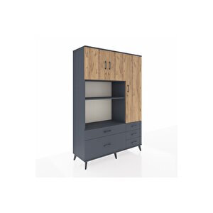 Hyperion Dolap 7 Raflı 5 Çekmeceli 3 Kapaklı 132x44x195 Antrasit-çam/antrasit