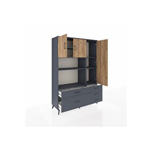 Hyperion Dolap 7 Raflı 5 Çekmeceli 3 Kapaklı 132x44x195 Antrasit-çam/antrasit
