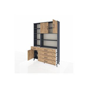 Arges Gardrop 9 Raflı 5 Çekmeceli 3 Kapaklı 132x30x195 Antrasit-çam