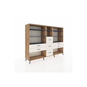 Hyperion Dolap 8 Raflı 7 Çekmeceli  220x44x163 Çam-antrasit/aytaşı