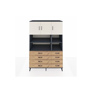 Kronos Dolap 8 Raflı 8 Çekmeceli 3 Kapaklı 132x59x195 Antrasit-aytaşı/çam