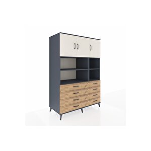 Kronos Dolap 8 Raflı 8 Çekmeceli 3 Kapaklı 132x59x195 Antrasit-aytaşı/çam