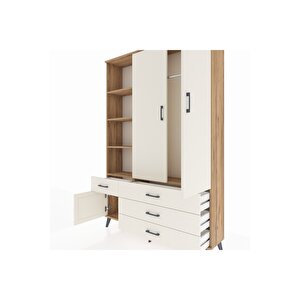 Arges Gardrop 5 Raflı 4 Çekmeceli Tek Askılı 132x30x195 Çam-aytaşı