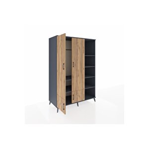 Kronos Dolap 6 Raflı 4 Kapaklı Tek Askılı 132x59x195 Antrasit-çam/antrasit