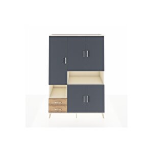 Hyperion Dolap 10 Raflı 2 Çekmeceli 5 Kapaklı 132x44x195 Aytaşı-antrasit/çam