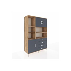 Hyperion Gardrop 8 Raflı 4 Çekmeceli 3 Kapaklı 132x44x195 Çam-antrasit