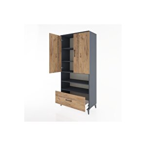 Hyperion Dolap 5 Raflı Tek Çekmeceli 2 Kapaklı 88x44x195 Antrasit-çam