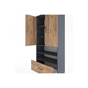 Hyperion Dolap 5 Raflı Tek Çekmeceli 2 Kapaklı 88x44x195 Antrasit-çam