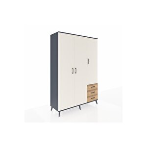 Hyperion Dolap 6 Raflı 3 Çekmeceli Tek Askılı 132x44x195 Antrasit-aytaşı/çam