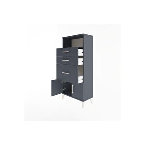 Arges Dolap Tek Raflı 3 Çekmeceli 2 Kapaklı 60x30x134 Antrasit-antrasit