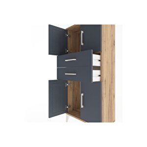 Arges Dolap Tek Raflı 2 Çekmeceli 4 Kapaklı 60x30x134 Çam-antrasit