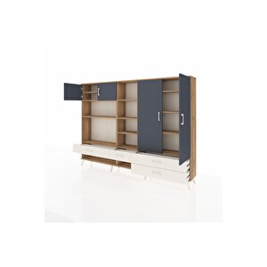 Arges Dolap 12 Raflı 4 Çekmeceli 4 Kapaklı 220x30x163 Çam-antrasit/aytaşı