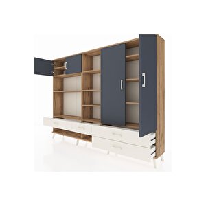 Arges Dolap 12 Raflı 4 Çekmeceli 4 Kapaklı 220x30x163 Çam-antrasit/aytaşı