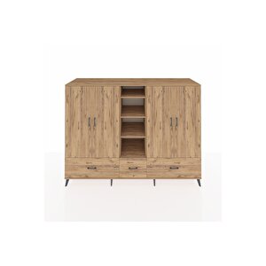Kronos Dolap 12 Raflı 3 Çekmeceli 4 Kapaklı 220x59x163 Çam-çam
