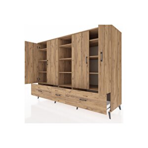 Kronos Dolap 12 Raflı 3 Çekmeceli 4 Kapaklı 220x59x163 Çam-çam
