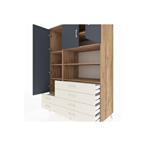 Kronos Dolap 8 Raflı 6 Çekmeceli 3 Kapaklı 132x59x195 Çam-antrasit/aytaşı