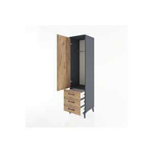 Hyperion Dolap Tek Raflı 3 Çekmeceli Tek Askılı 44x44x182 Antrasit-çam
