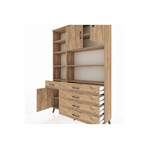 Arges Gardrop 9 Raflı 5 Çekmeceli 3 Kapaklı 132x30x195 Çam-çam