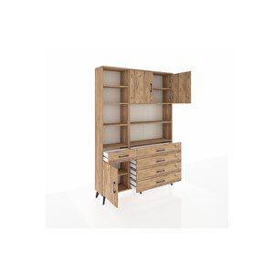 Arges Gardrop 9 Raflı 5 Çekmeceli 3 Kapaklı 132x30x195 Çam-çam