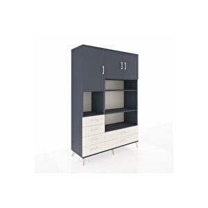 Hyperion Dolap 9 Raflı 6 Çekmeceli 3 Kapaklı 132x44x195 Antrasit-antrasit/aytaşı