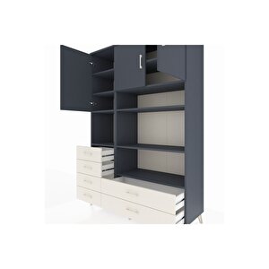 Hyperion Dolap 9 Raflı 6 Çekmeceli 3 Kapaklı 132x44x195 Antrasit-antrasit/aytaşı