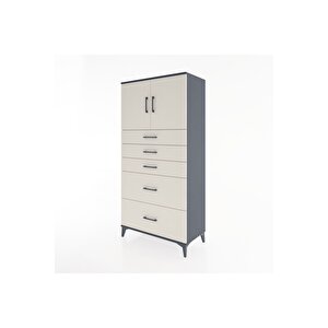 Hyperion Dolap Tek Raflı 5 Çekmeceli 2 Kapaklı 88x44x182 Antrasit-aytaşı