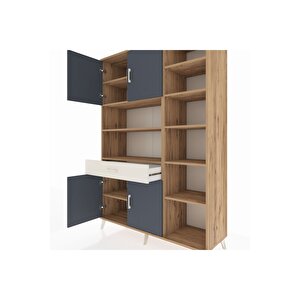 Hyperion Dolap 10 Raflı Tek Çekmeceli 4 Kapaklı 132x44x195 Çam-antrasit/aytaşı