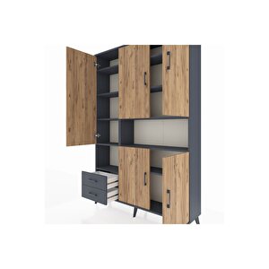 Arges Dolap 10 Raflı 2 Çekmeceli 5 Kapaklı 132x30x195 Antrasit-çam/antrasit