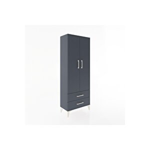 Arges Dolap 4 Raflı 2 Çekmeceli 2 Kapaklı 60x30x163 Antrasit-antrasit