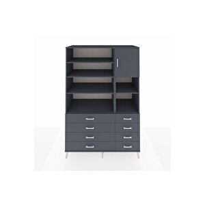 Kronos Dolap 8 Raflı 8 Çekmeceli Tek Kapaklı  132x59x195 Antrasit-antrasit/antrasit