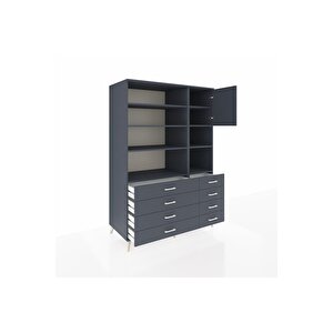 Kronos Dolap 8 Raflı 8 Çekmeceli Tek Kapaklı  132x59x195 Antrasit-antrasit/antrasit