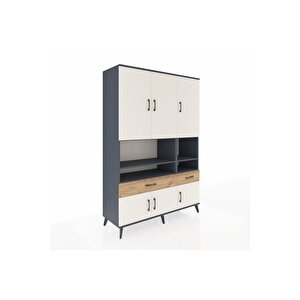 Hyperion Dolap 8 Raflı 2 Çekmeceli 6 Kapaklı 132x44x195 Antrasit-aytaşı/çam
