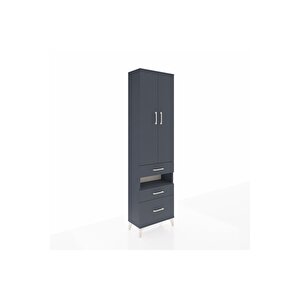 Arges Dolap 4 Raflı 3 Çekmeceli 2 Kapaklı 60x30x221 Antrasit-antrasit